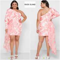 Розовое мини-платье с подолом из органзы с одним рукавом River Island