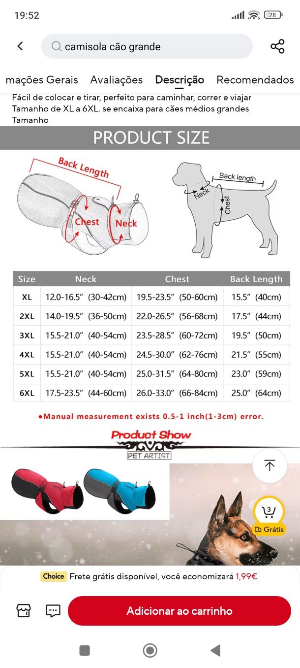 Capa para chuva cão 5xl