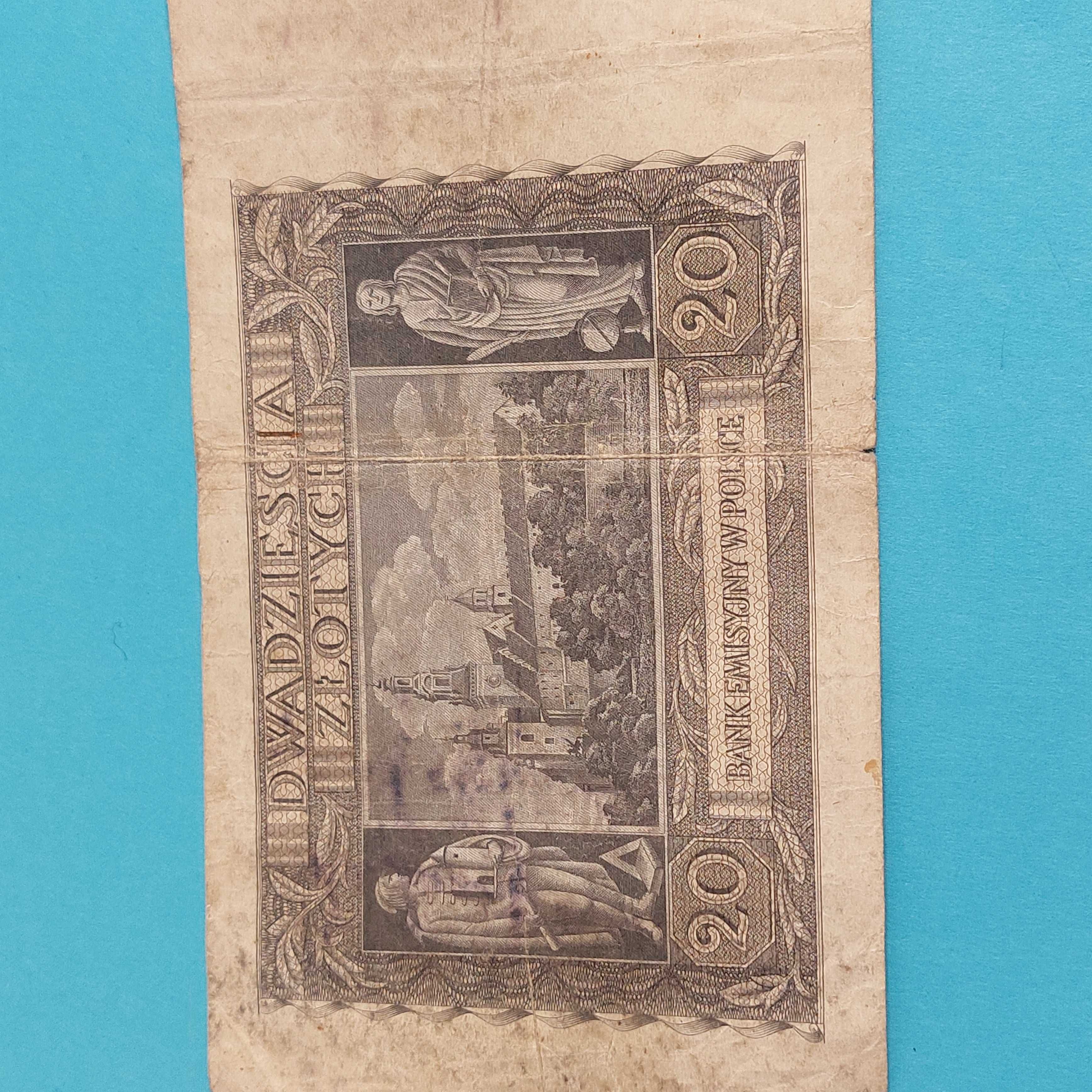 Банкнота,  бона, бон, 20 злотых, zlotych 1940
