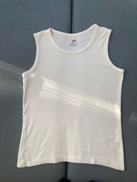 4 koszulki na ramiączkach 146 - 152 3 x biała z H&M i inna błękitna