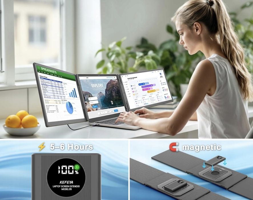 Монітор портативний KEFEYA S5 15,6" 1080P з повербанком, новий.