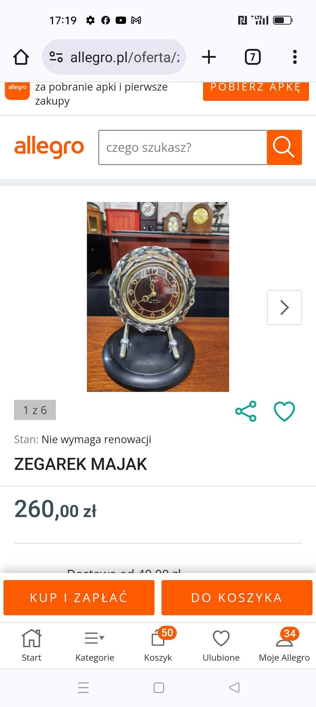 Sprzedam zegar  Majak w oko krysztale ZSRR