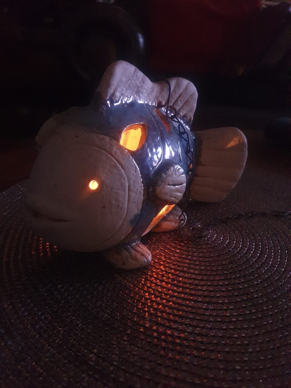 Stary ceramiczny świecznik/lampion Ryba
