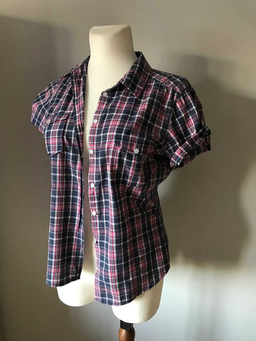 Koszula w kratkę granatowo biało różową r. 46 H&M vintage retro