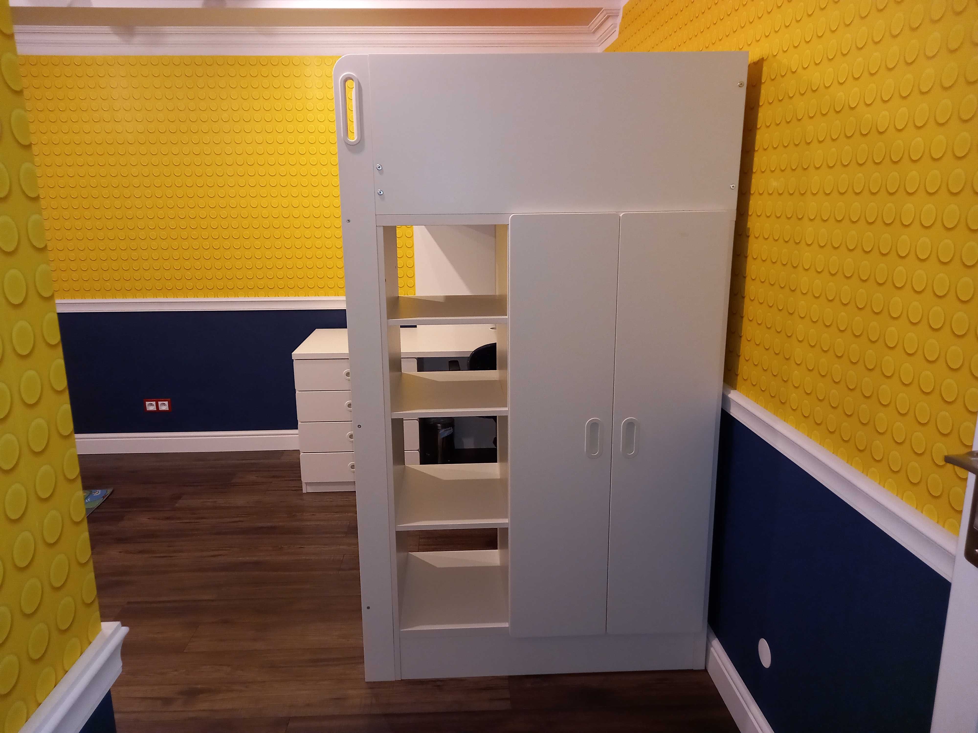 Łóżko piętrowe z biurkiem szufladami i szafą IKEA SMASTAD
