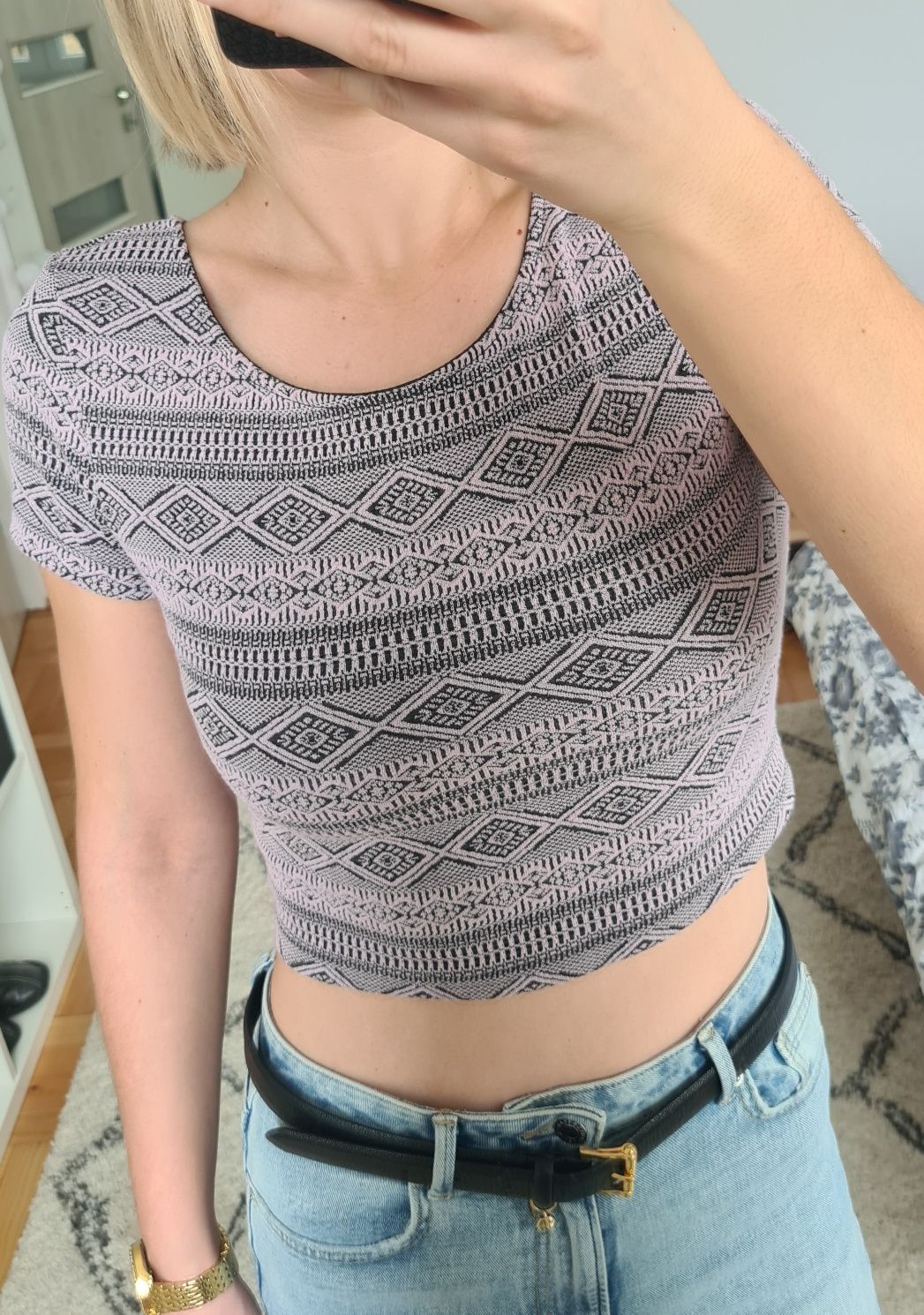 Crop top różowy dopasowany we wzory H&M 36/S