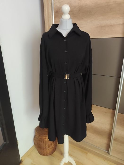 Czarna sukienka koszulowa/ koszula r.48
