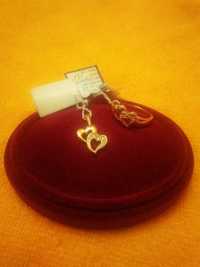 Ювелирный набор , золотой"Два сердца"кольцо ,подвеска и серьги