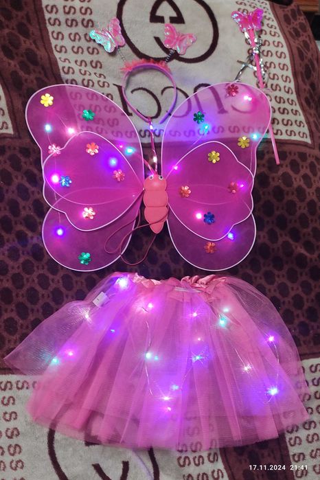 Костюм карнавальний для дівчинки з Крилами Метелика з батарейками