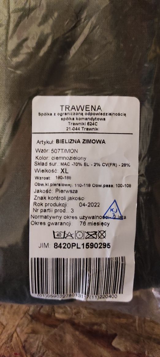 Bielizna zimowa rozmial L i XL