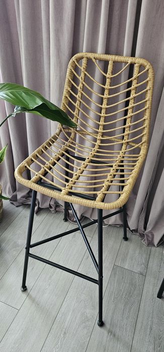 Hoker nowy rattan rattanowy boho wysoki industrial brąz czarny krzesło