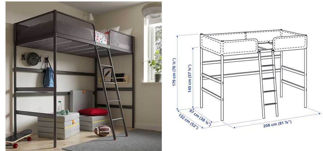 Cama Alta Ikea Tuffing Cinza