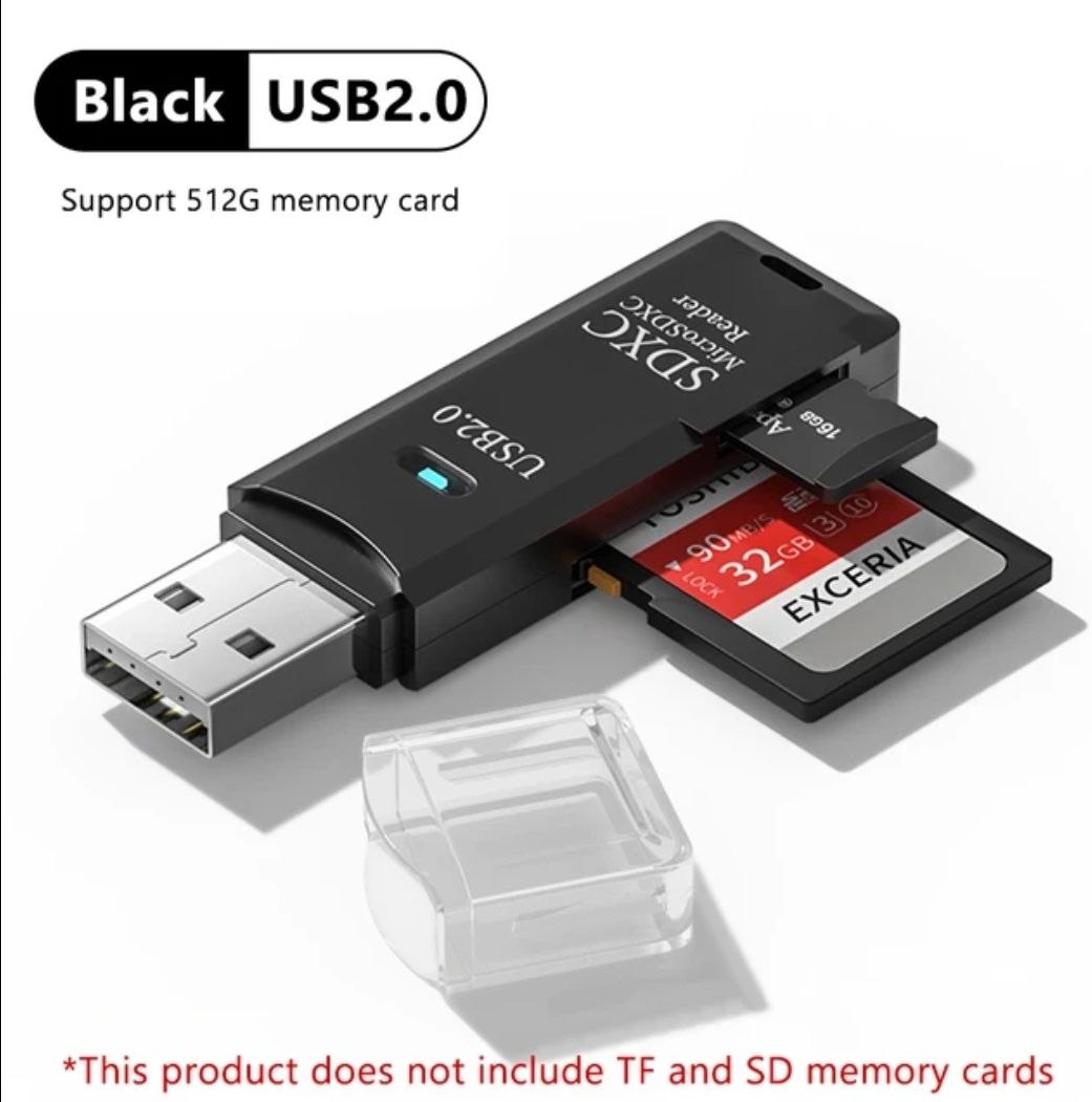 NOWY adapter/czytnik kart pamięci TF, CS, SD, microSD - USB 2.0