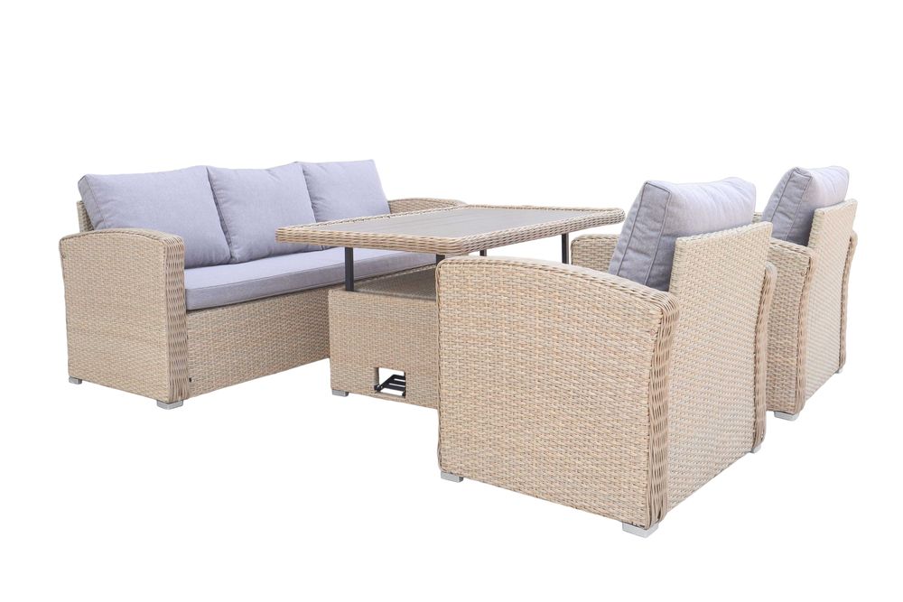 Zestaw Mebli Ogrodowych z Regulowanym Stołem Technorattan Beż Słomka