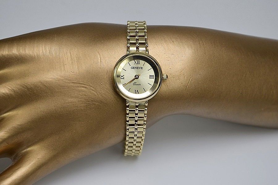 Prześliczny 14k 585 złoty damski zegarek Geneve lw083y/ W