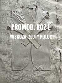 Sweterek brokatowy damski Promod roz L - złoty, wiskoza