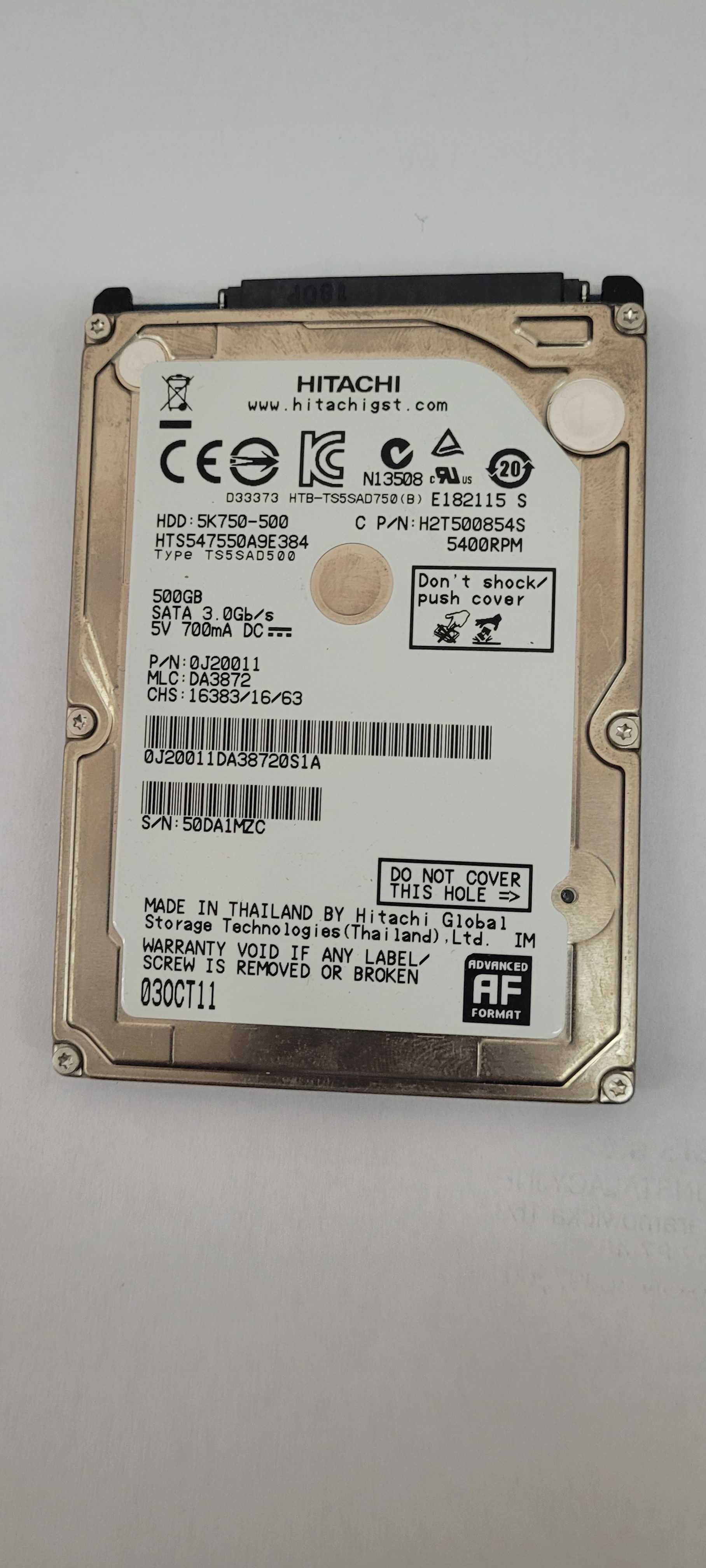 używany dysk twardy HDD 2,5" Hitachi 500GB 5400 rpm SATA