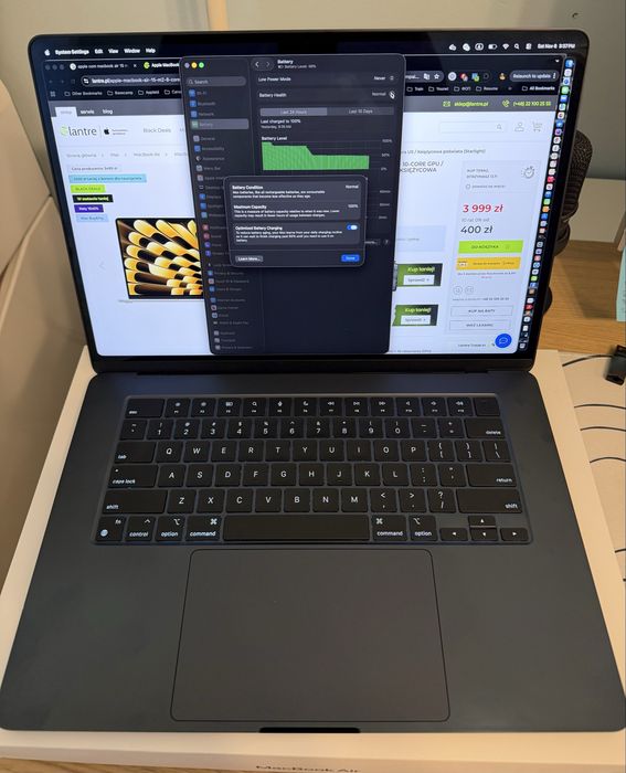MacBook Air 15” M2 (2023) • 24GB/512GB • Midnight • bateria 100%