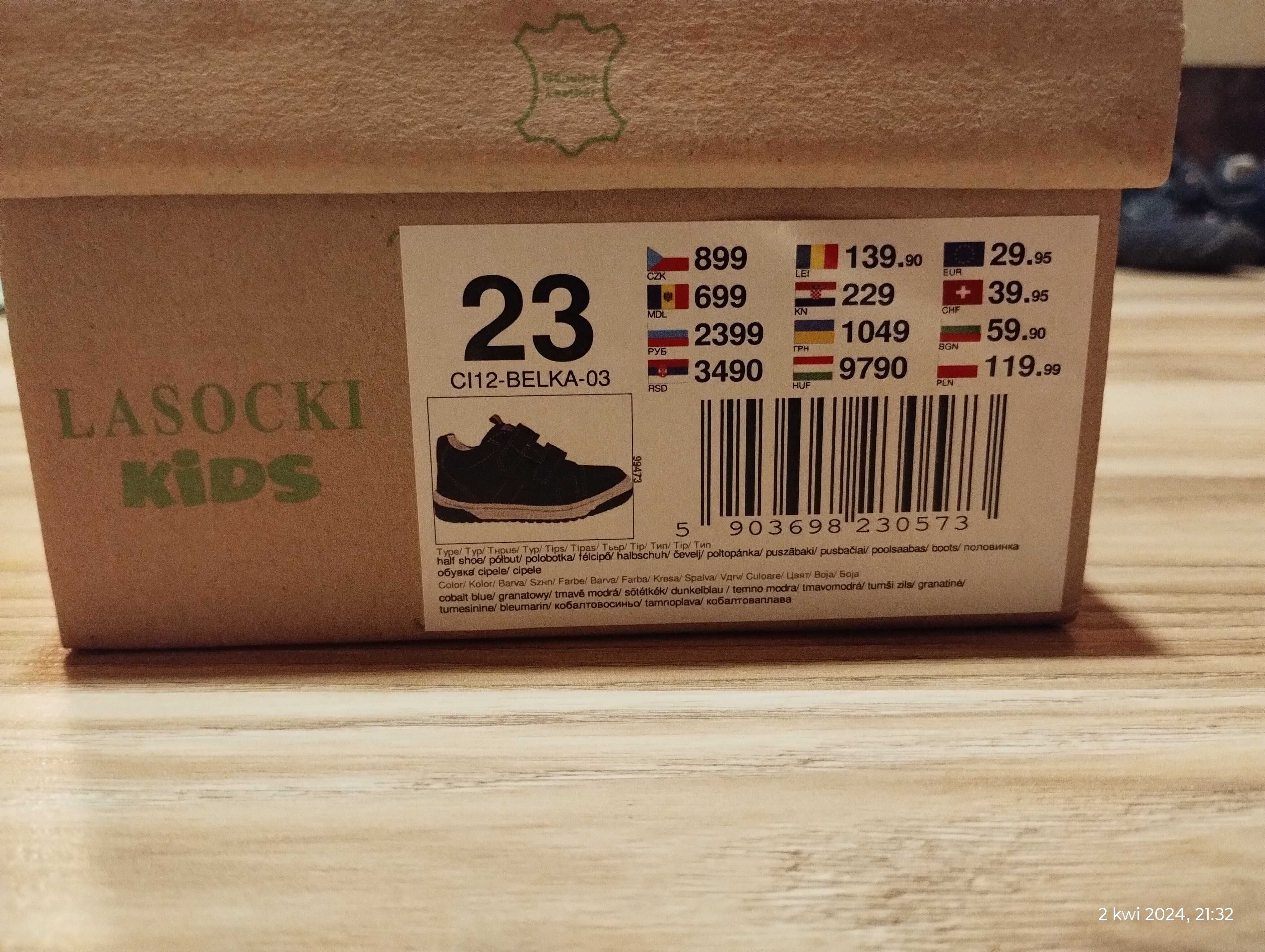 Adidasy Lasocki Kids półbuty granatowe 23 skórzane buty wiosenne