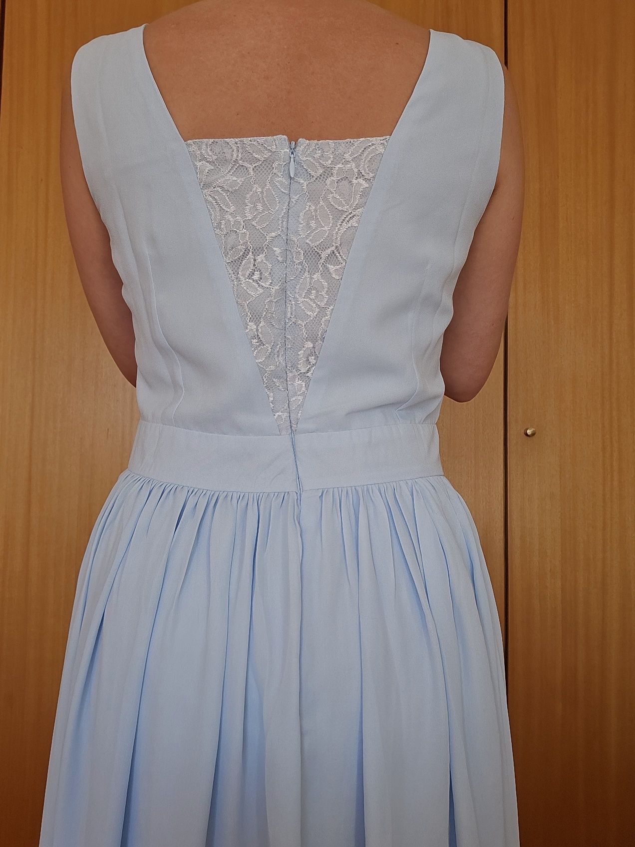 Vestido Comprido Azul Celeste Sem Mangas Tam. M Usado