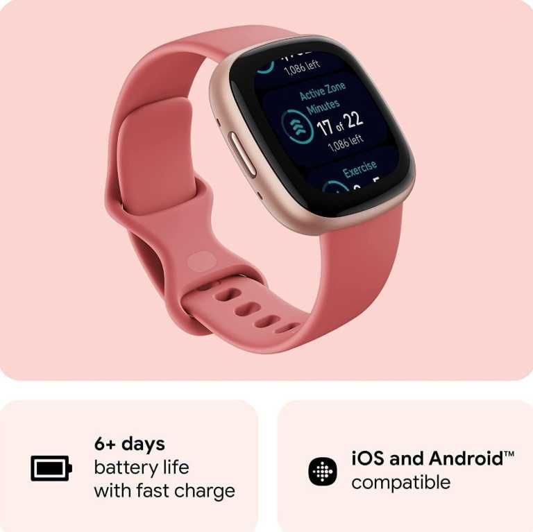 Fitbit Versa 4 Rose Gold – Smartwatch Premium z GPS, Google Pay / Maps