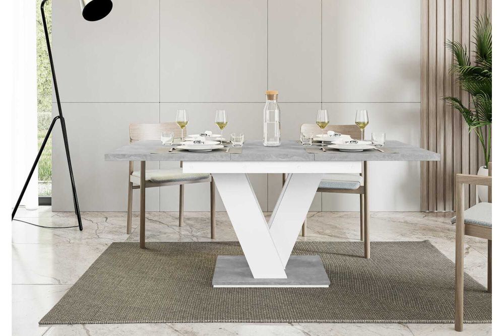 Stół matowy rozkładany 120-160 cm biały mat beton do salonu
