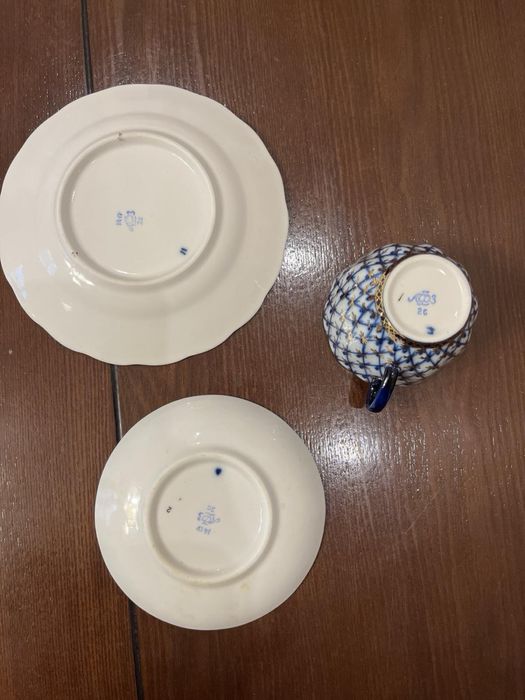 Кофейные тройки сахарница ЛФЗ кобольтовая сетка фарфор