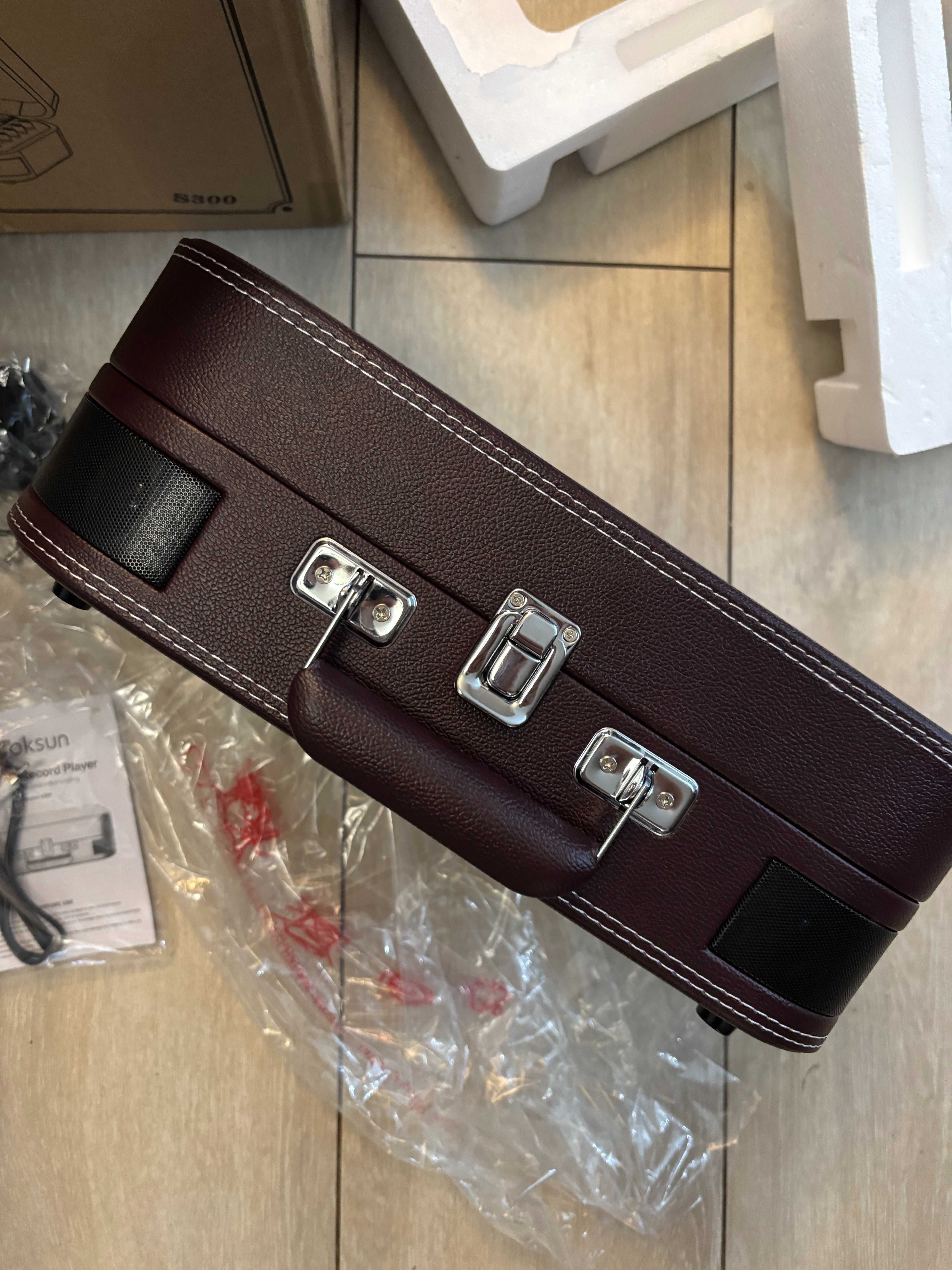 Elegancki Retro gramofon Voksun skórzana walizka Vintage Nowy