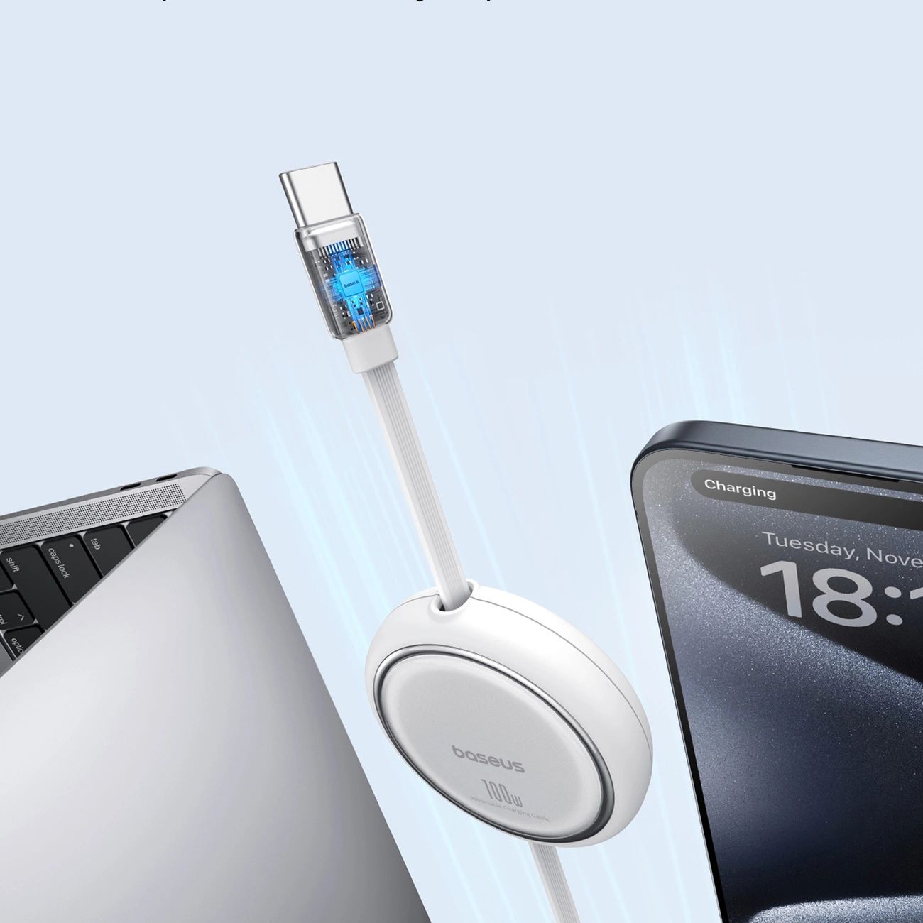 Kabel Wysuwany Baseus Free2Draw Mini Usb-C - Usb-C 100W 1M - Biały