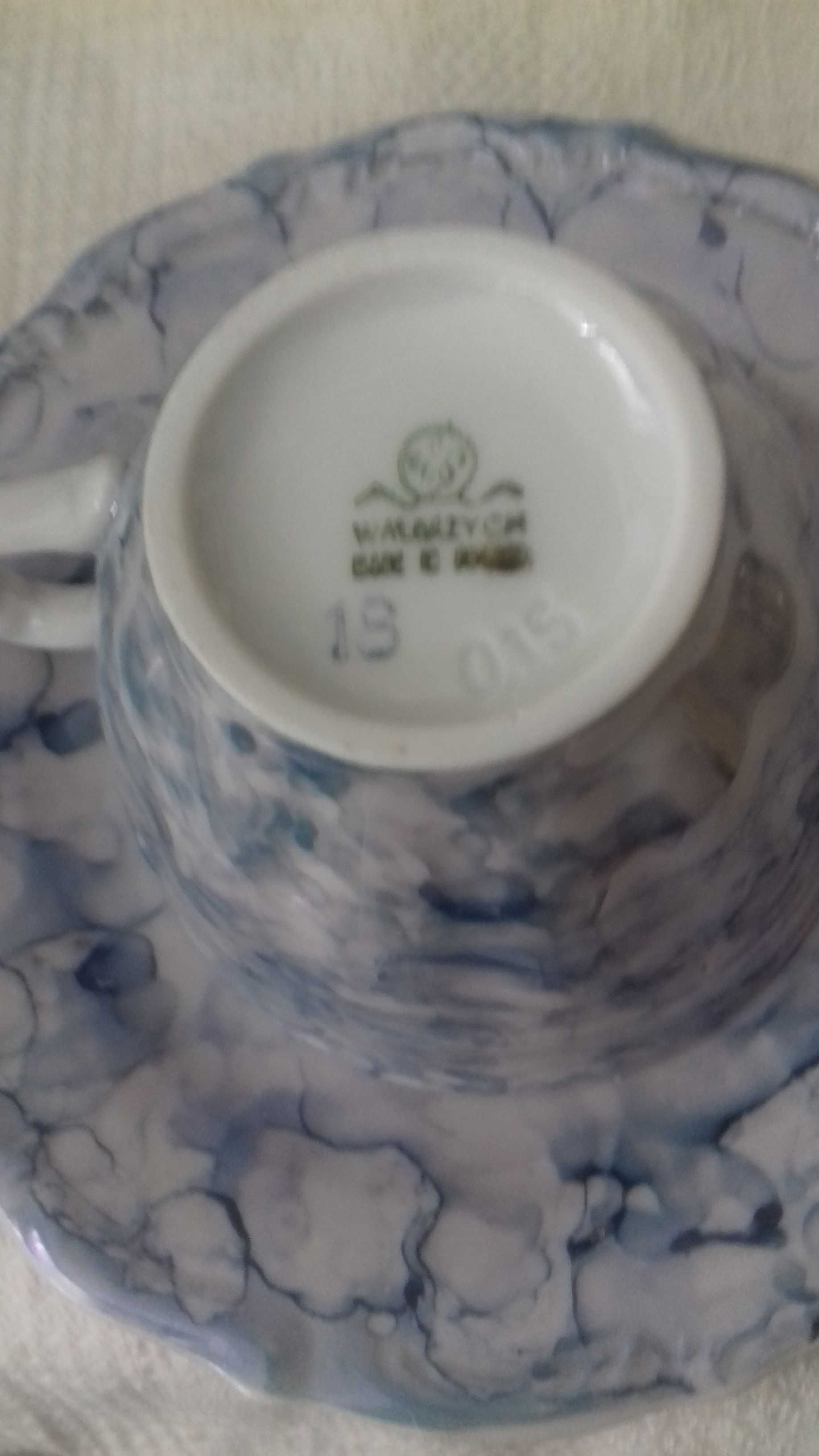 filiżanka + spodek porcelana Wałbrzych, marmurek, ciemniejsza