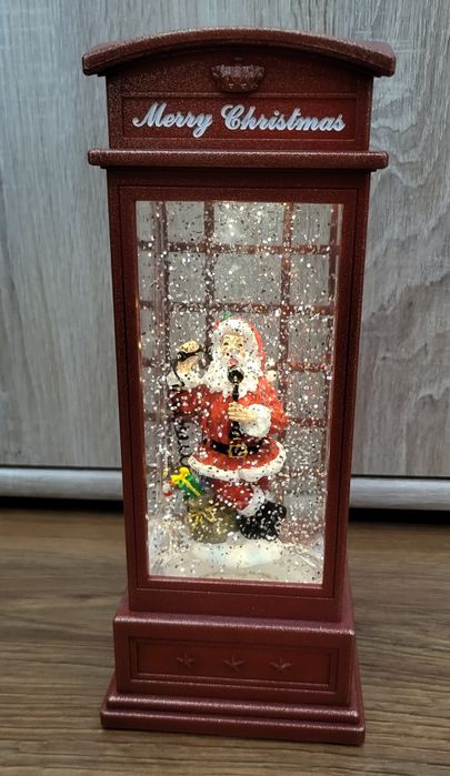 Budka telefoniczna ze św. Mikołajem 25cm LED na baterie czerwona