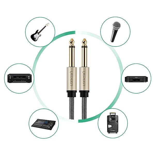 Kabel Ugreen Av128, 10638 mono Ts jack 6,35mm / jack 6,35mm 2m - szary