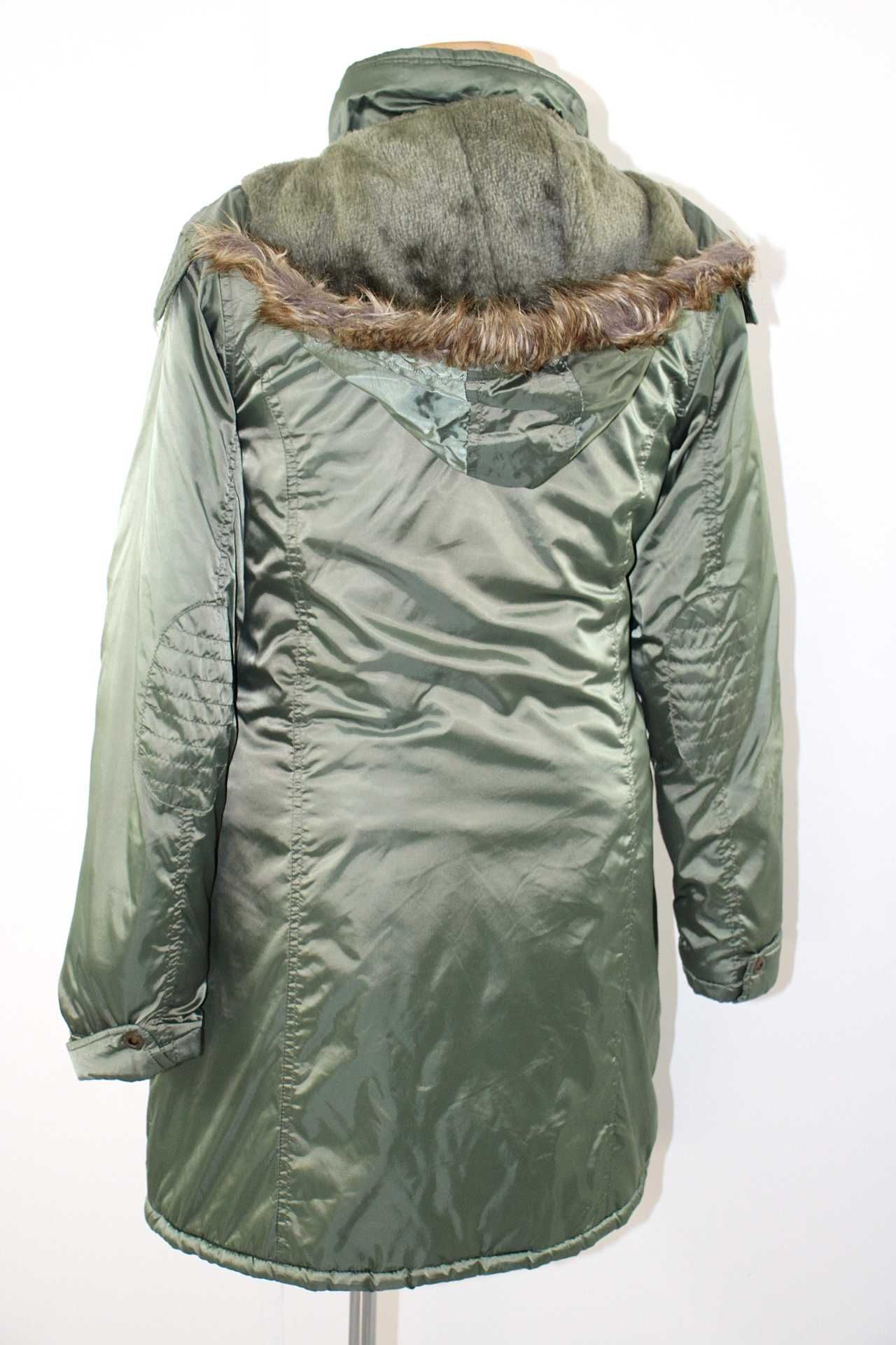 TB-FASHION zimowa kurtka damska zielona ciepła odpinany kaptur 44 XXL