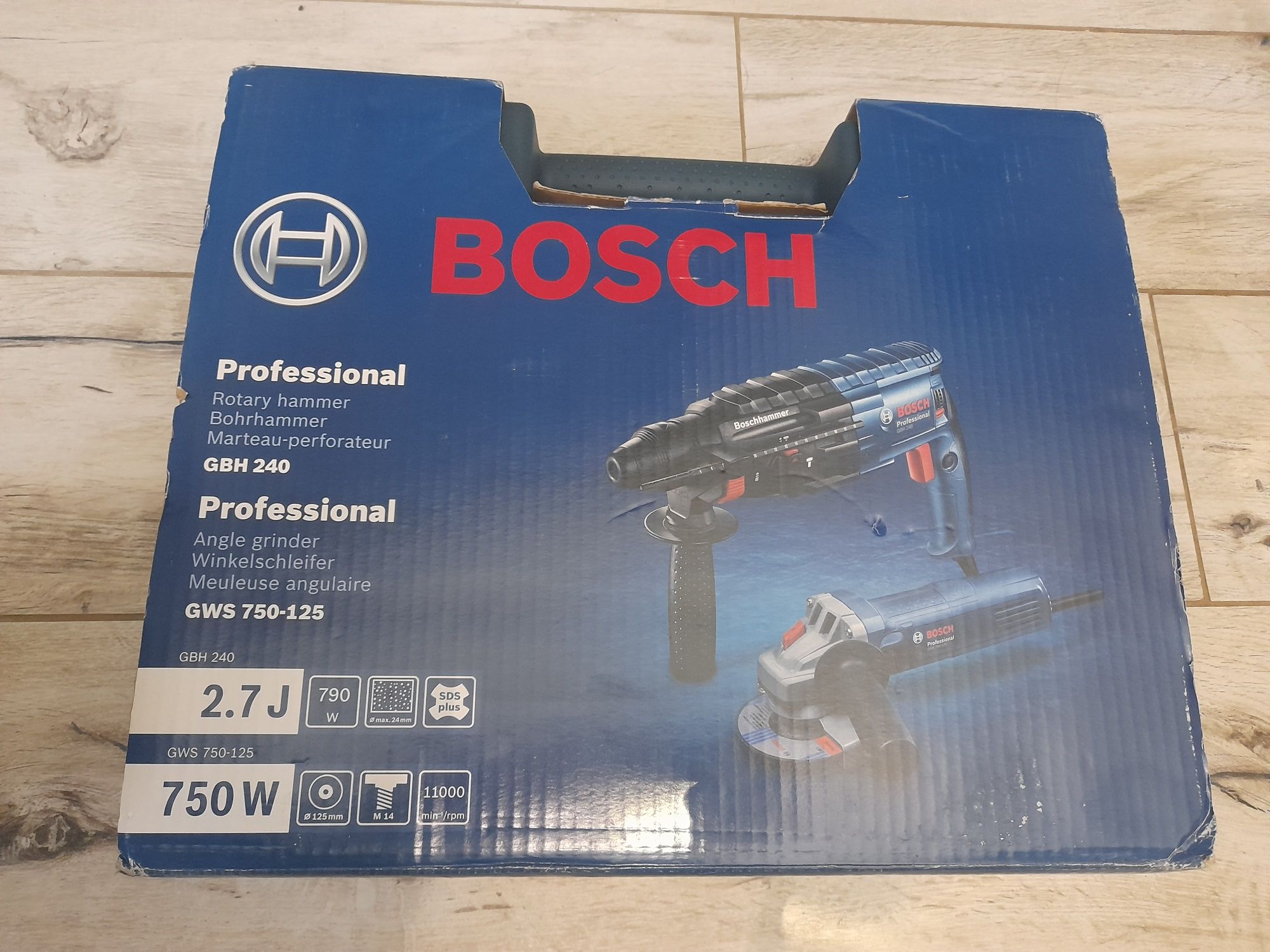 Bosch Młotowiertarka GBH 240 Szlifierka GWS 750 Komplet