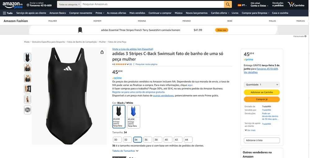 Fato de banho adidas Tam:34 (1658)