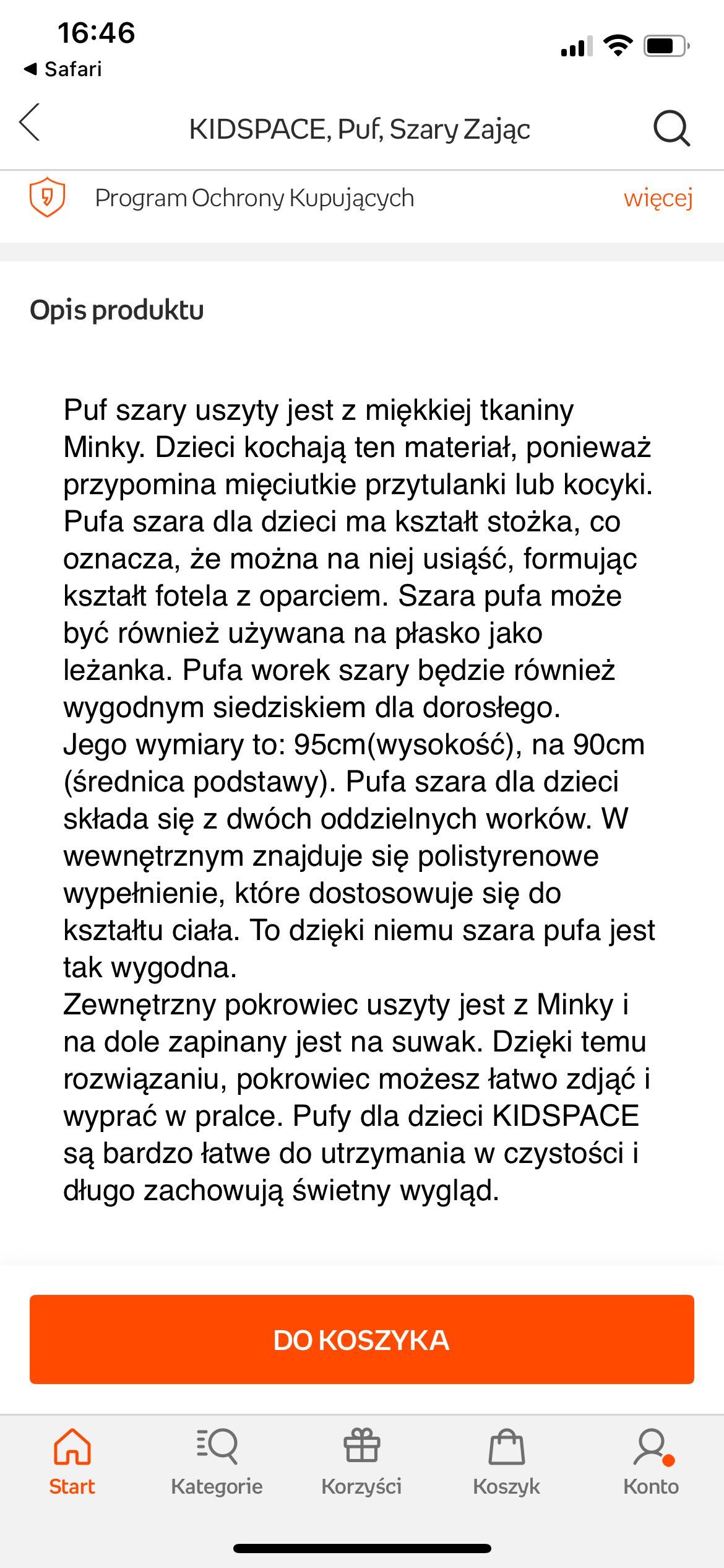 Kidspace puf pufa szary Zając
