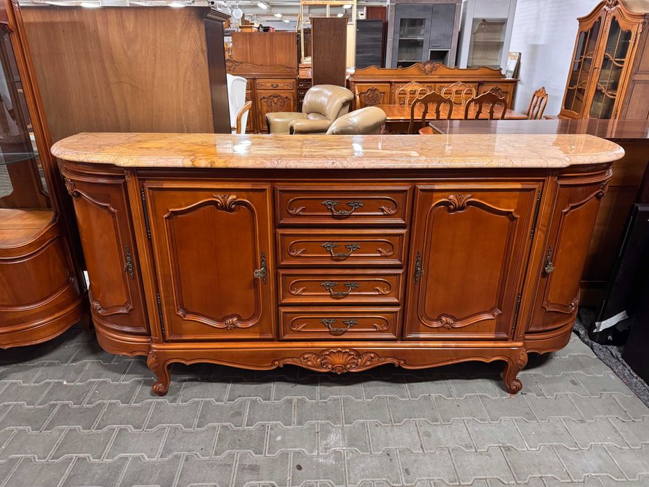 Jadalnia Ludwik zestaw mebli komoda marmur witryna rozkładany stół