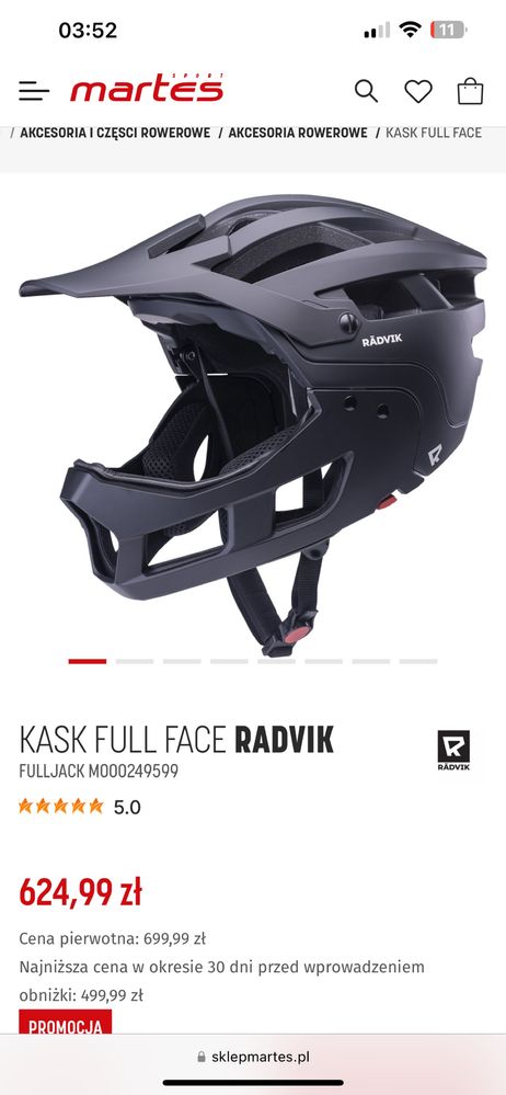 Kask rowerowy full face z odpinana szczeka radvik