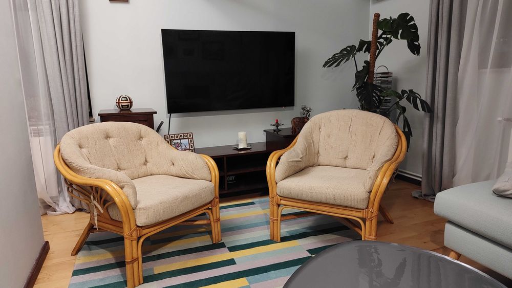 Meble rattanowe zestaw kanapa 3 osobowa, 2 fotele, ława kawowa, barek