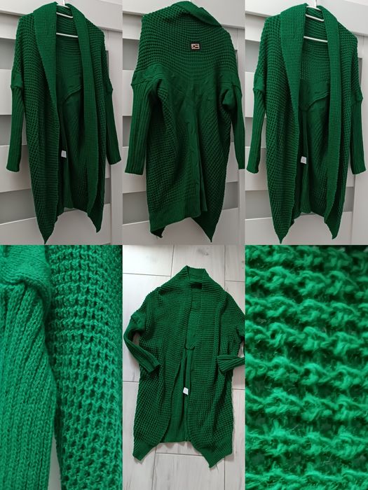 Kardigan 2szt. uni na S M L xl długi sweter zielony fango