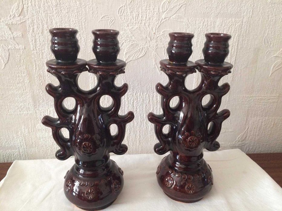 Пара подсвечников / обливная керамика времен СССР/