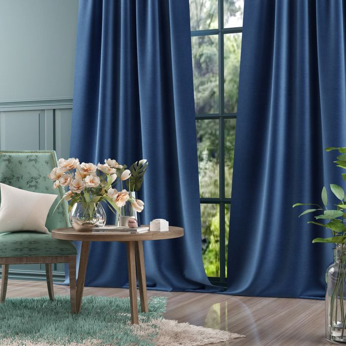 Zasłona Welur Moradi Ciemny Niebieski na przelotkach 145x250cm