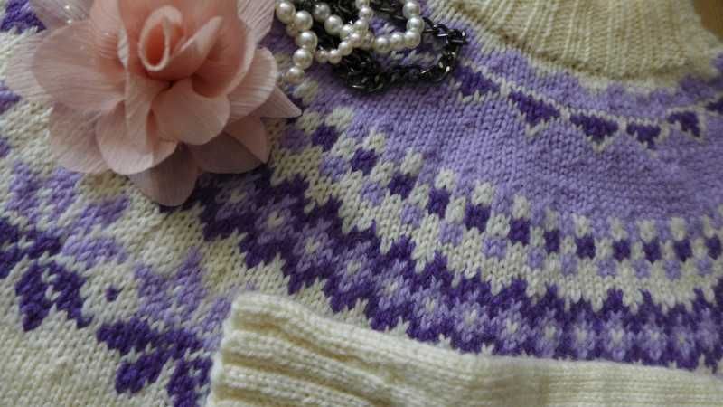 Żakardowy wzór islandzki Fair Isle SWETER handmade XS 34 lopapeysa