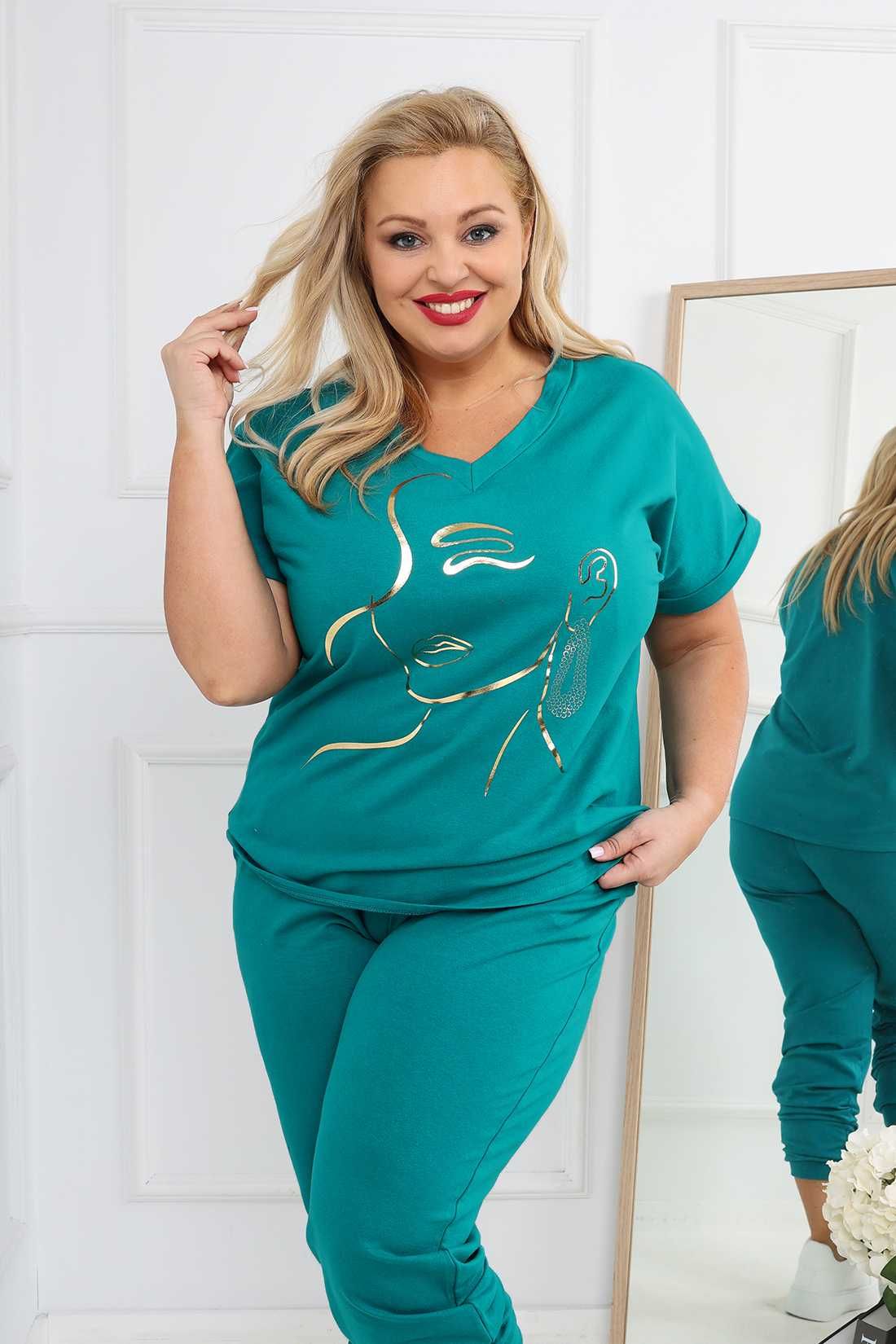 Komplet bawełniany dres morski plus size złota aplikacja MOON XXL 44