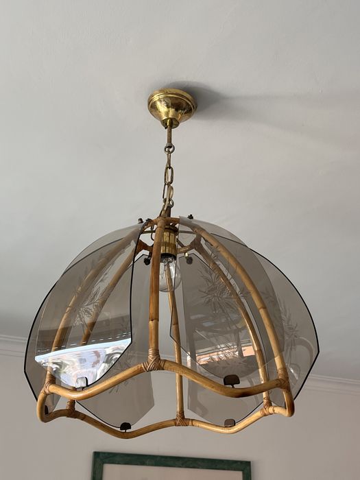 Candeeiro teto em bambu e vidro