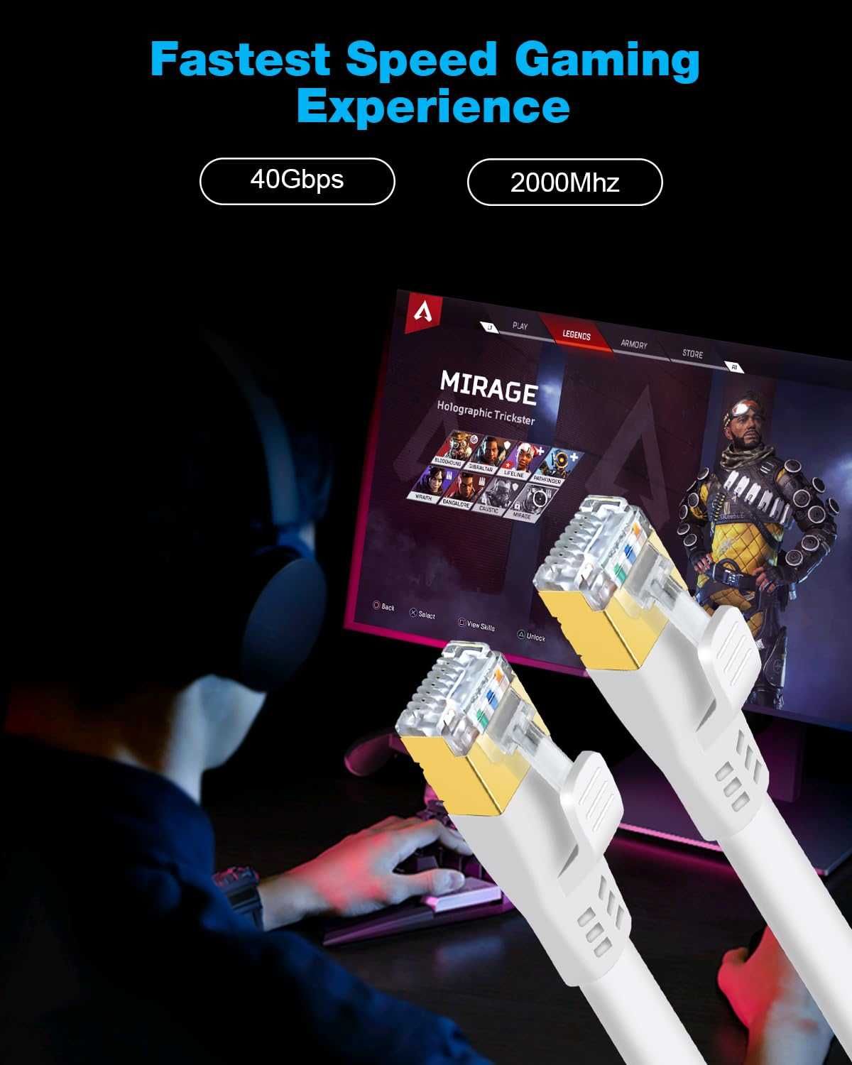 DDMALL Kabel CAT8 8 m, wysoka prędkość 40 Gbps 2000 MHz