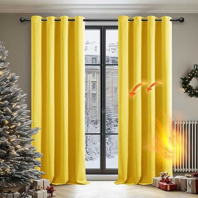 Zasłony Termiczne Zaciemniające Zestaw 2 szt, 240 x 135 cm Musztardowe