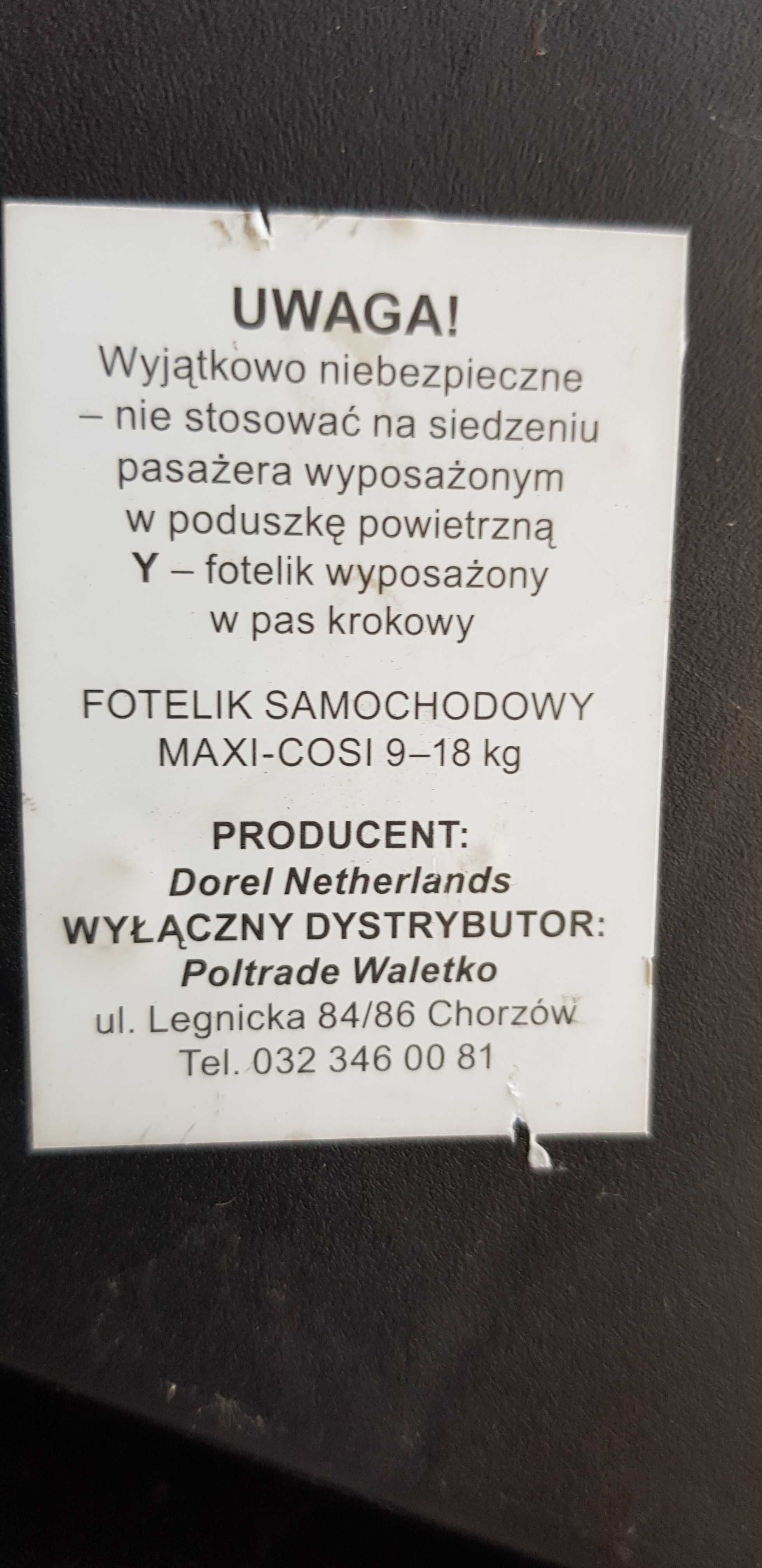 Fotelik samochodowy MAXI-COSI dla dziecka 9-18 kg DOREL