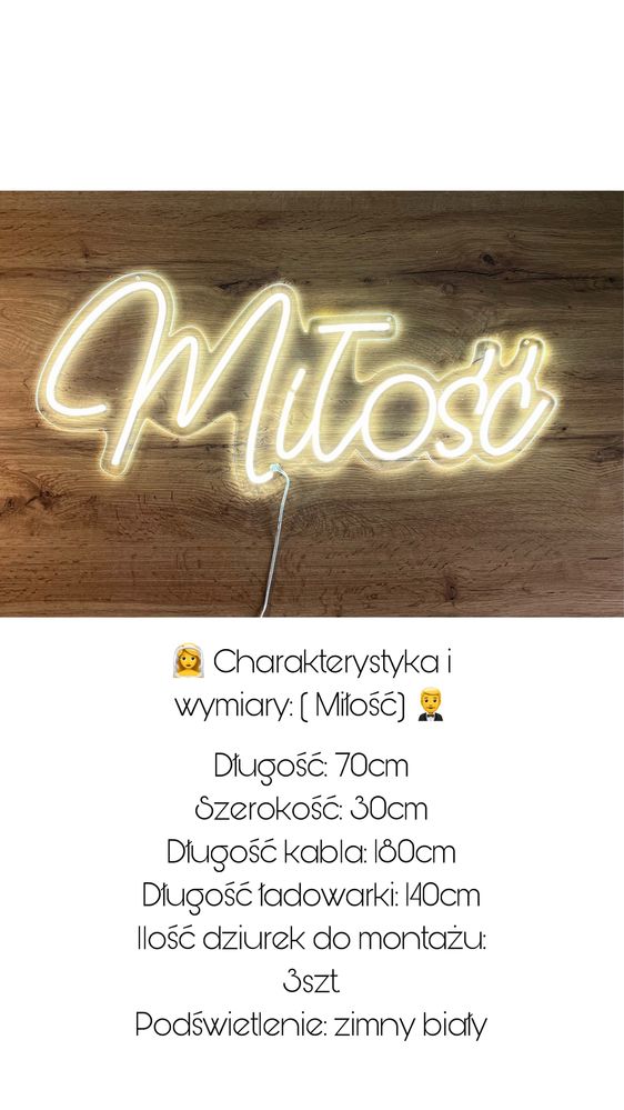 Napis neon LED MIŁOŚĆ wesele