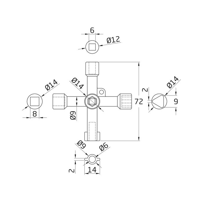 Chave Cruz 4 em 1 Triangular / Quadrada Contador Gás e Água e Elevador